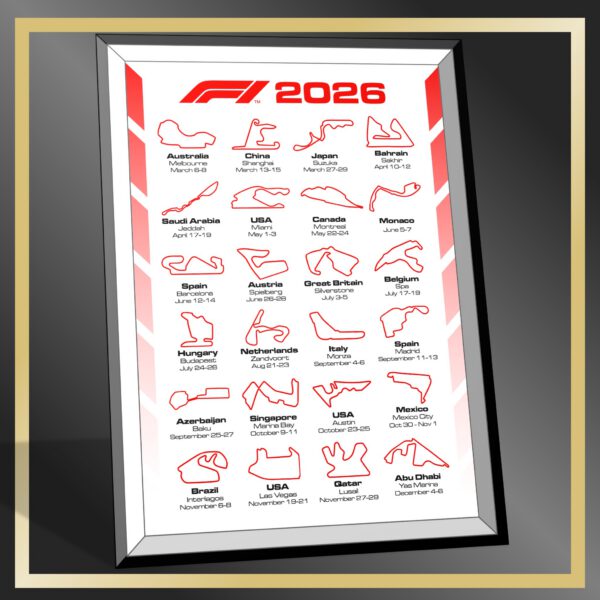 2026 Simple Red F1 Calendar (2025-2026)